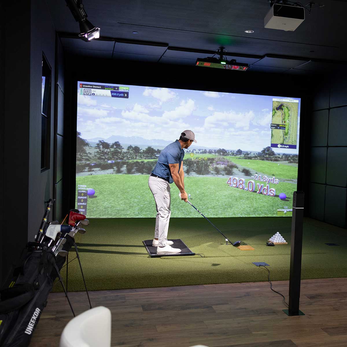 Uneekor EYE XO2 with PlayBetter SimStudio™ OVERHEAD Premium Home Golf Studio Package with Carl's Place Pro Enclosure