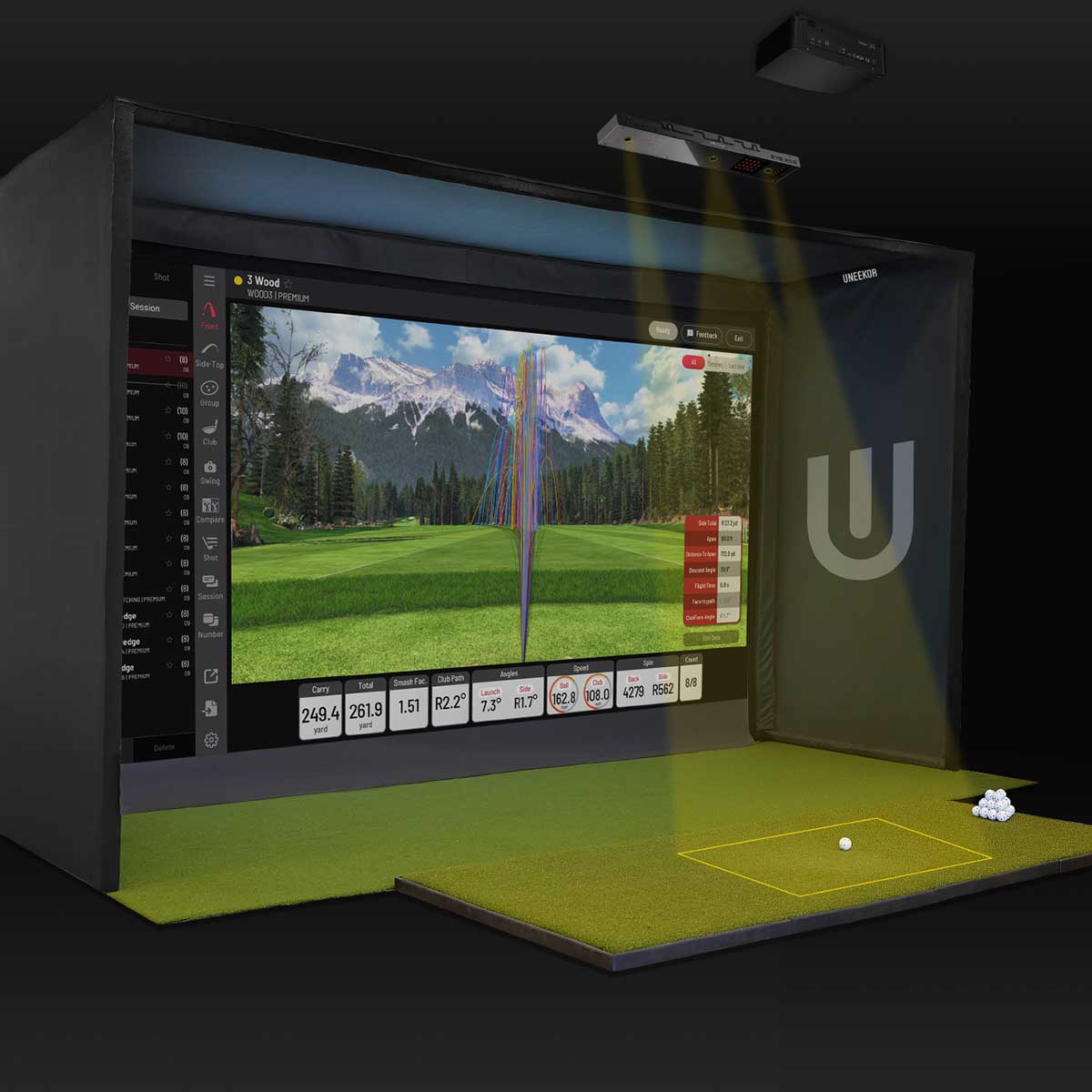 Uneekor EYE XO2 with PlayBetter SimStudio™ OVERHEAD Premium Home Golf Studio Package with Carl's Place Pro Enclosure