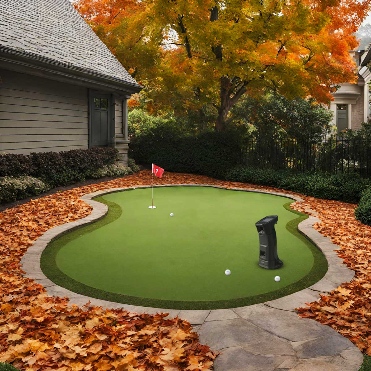 Uneekor EYE MINI SportScreen Vanish Retractable Golf Studio Complete Package | Home Golf Simulator Studio with Impact Screen, Enclosure, Hitting Mat, Putting Turf & Projector
