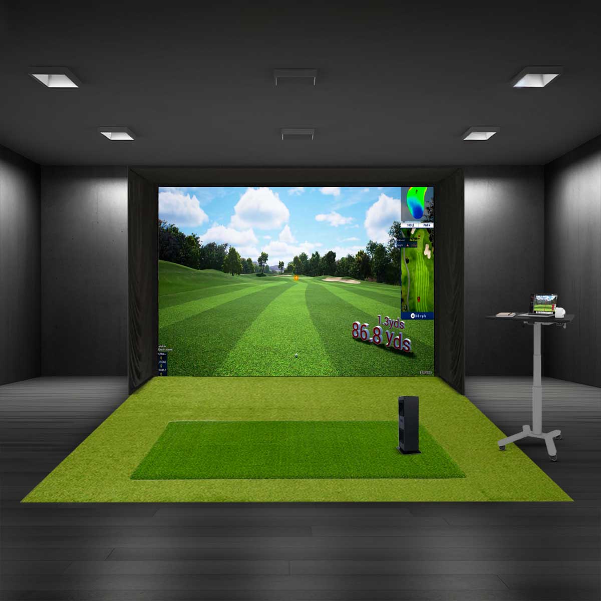 Uneekor EYE MINI LITE with PlayBetter SimStudio™ ESSENTIALS Package | Golf Simulator Studio with Impact Screen, Enclosure, Hitting Mat, & Projector