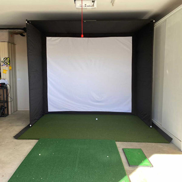 FlightScope Mevo Gen2 with PlayBetter SimStudio™ COMPLETE Package | Golf Simulator Studio with Impact Screen, Enclosure, Side Barriers, Hitting/Putting Mats, Projector & Alignment Stand