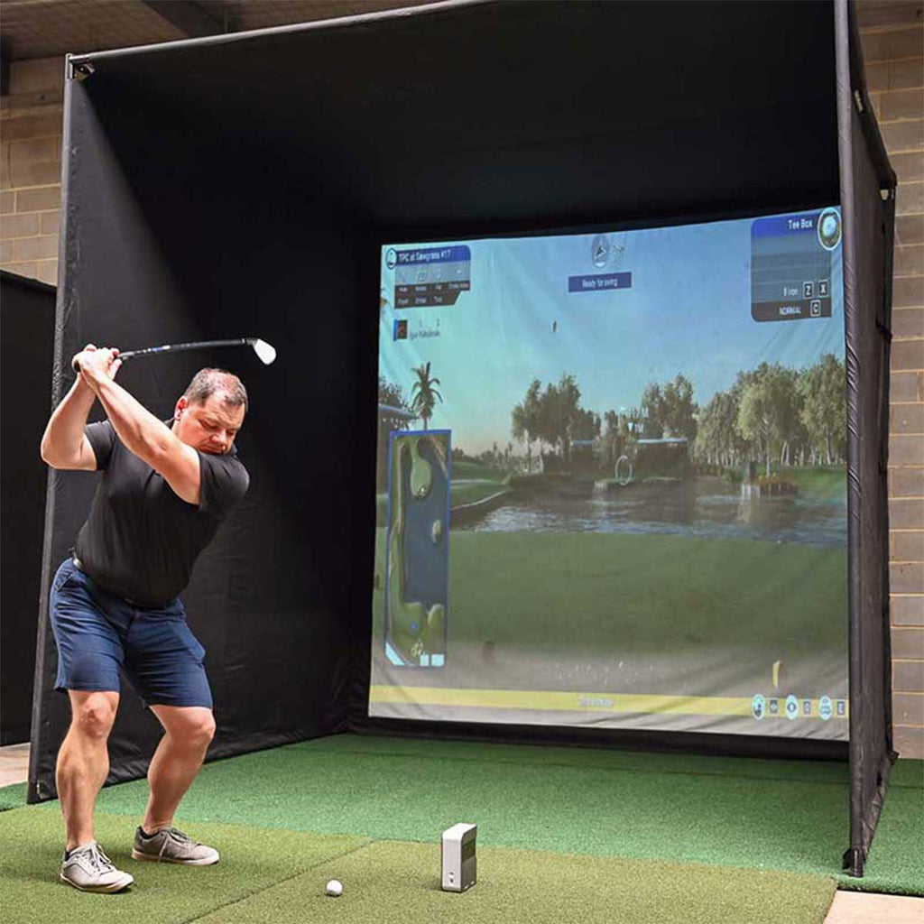 PlayBetter SimStudio™ ESSENTIALS Studio Package | Home Golf Simulator Package with Impact Screen, Enclosure, Hitting Mat & Projector
