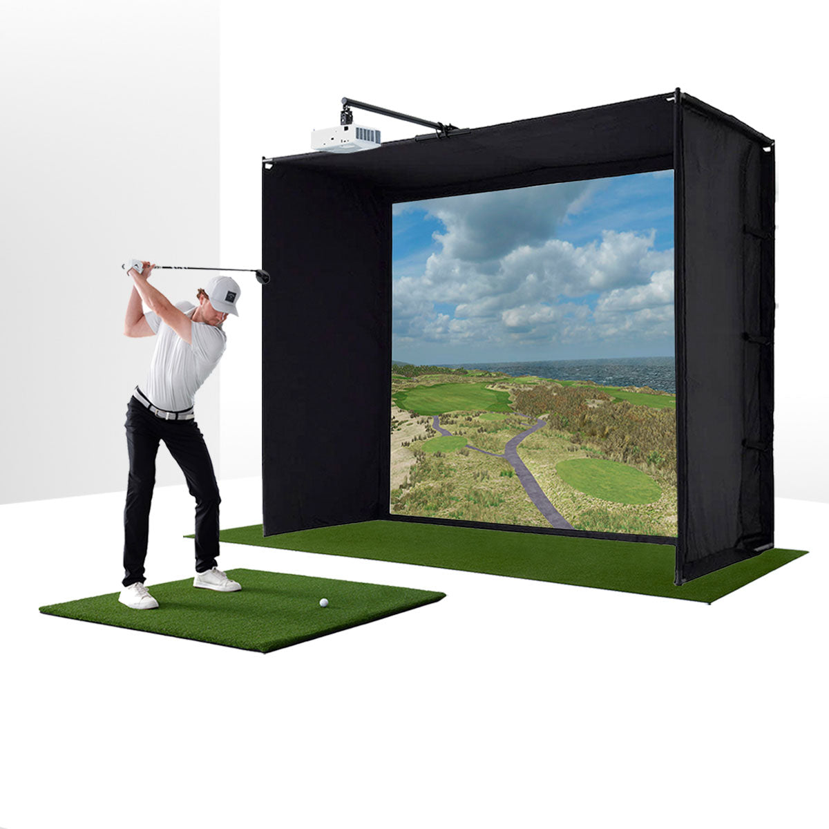 PlayBetter SimStudio™ ESSENTIALS Studio Package | Home Golf Simulator Package with Impact Screen, Enclosure, Hitting Mat & Projector