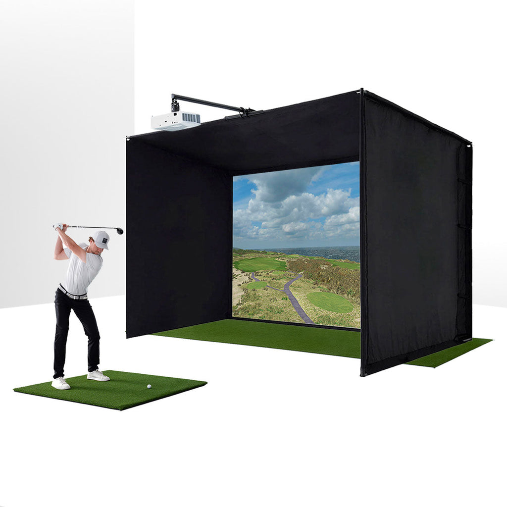 PlayBetter SimStudio™ ESSENTIALS Studio Package | Home Golf Simulator Package with Impact Screen, Enclosure, Hitting Mat & Projector