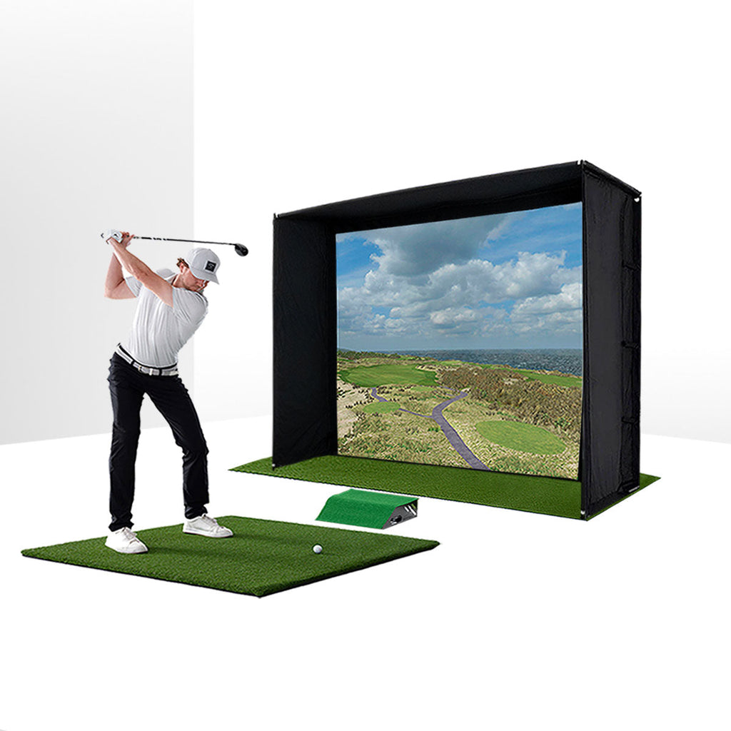 PlayBetter SimStudio™ ESSENTIALS Studio Package | Home Golf Simulator Package with Impact Screen, Enclosure, Hitting Mat & Projector