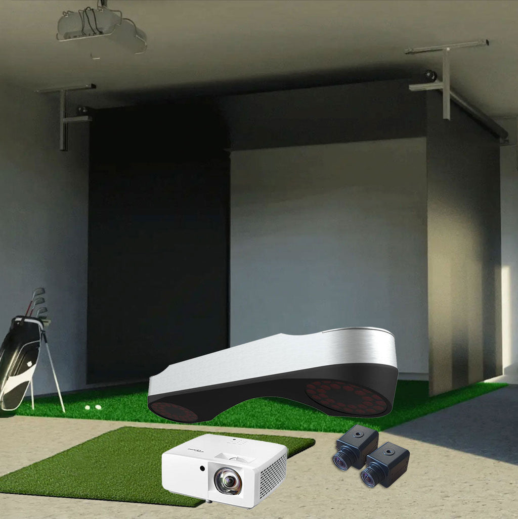 ProTee VX SportScreen Vanish Retractable Golf Studio Complete Package | Home Golf Simulator Studio with Impact Screen, Enclosure, Hitting Mat, Putting Turf & Projector