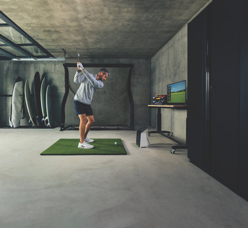 Garmin Approach R50 SportScreen Vanish LITE Hybrid-Retractable Golf Studio Complete Package | Home Golf Simulator Studio with Impact Screen, Enclosure, Hitting Mat, Putting Turf & Projector