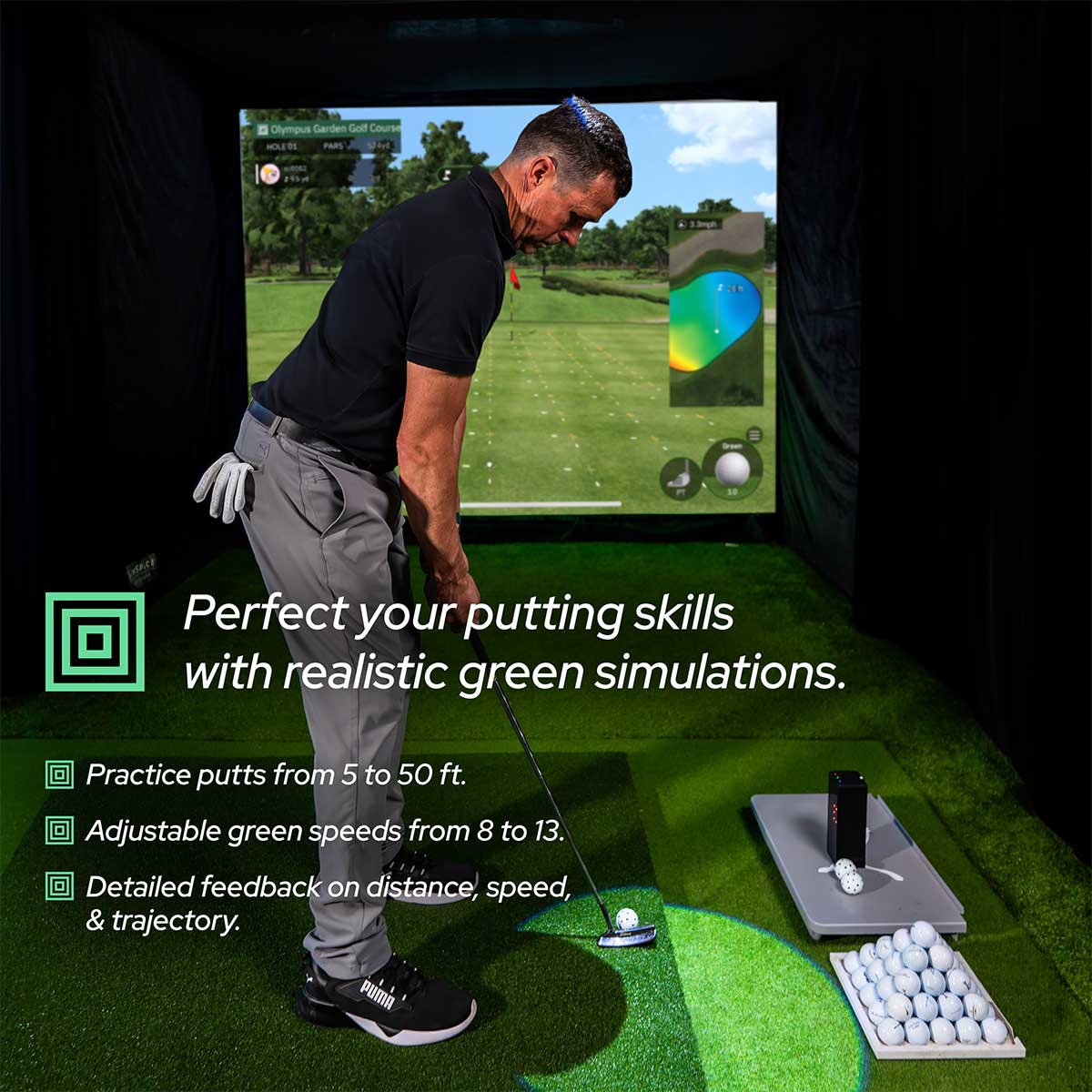 Square Golf with PlayBetter SimStudio™ ESSENTIALS Package | Golf Simulator Studio with Impact Screen, Enclosure, Hitting Mat, & Projector