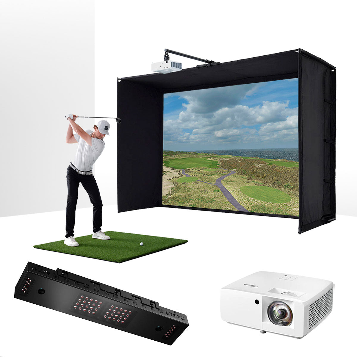 Uneekor EYE XO with PlayBetter SimStudio™ BYO (Build Your Own) Package – Custom Home Golf Simulator Studio Builder with Impact Screen, Enclosure, Optional Mats, Projector & More