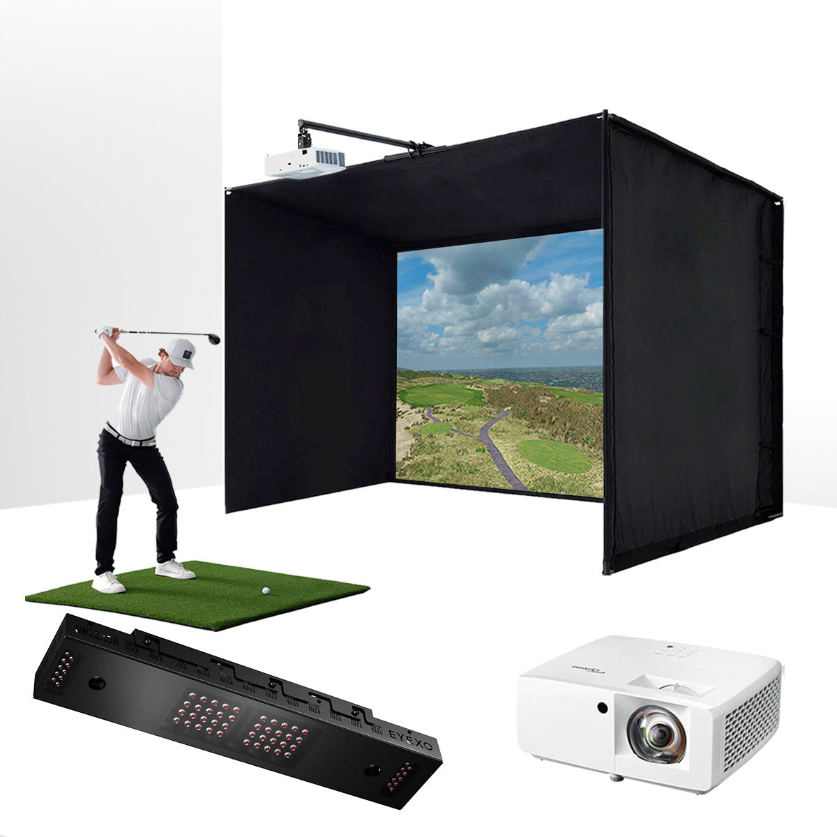 Uneekor EYE XO with PlayBetter SimStudio™ BYO (Build Your Own) Package – Custom Home Golf Simulator Studio Builder with Impact Screen, Enclosure, Optional Mats, Projector & More