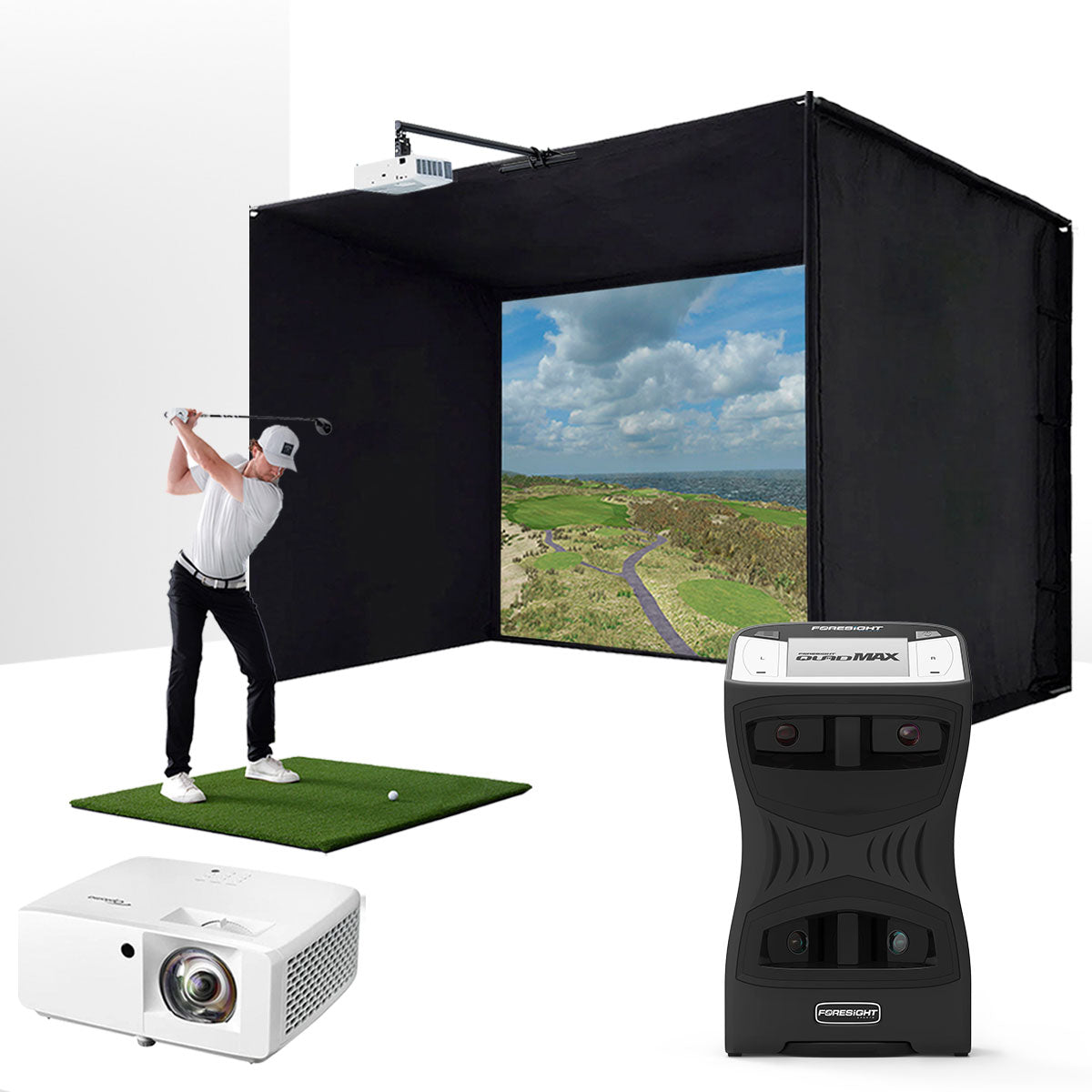 Foresight QuadMAX with PlayBetter SimStudio™ BYO (Build Your Own) Package – Custom Home Golf Simulator Studio Builder with Impact Screen, Enclosure, Optional Mats, Projector & More