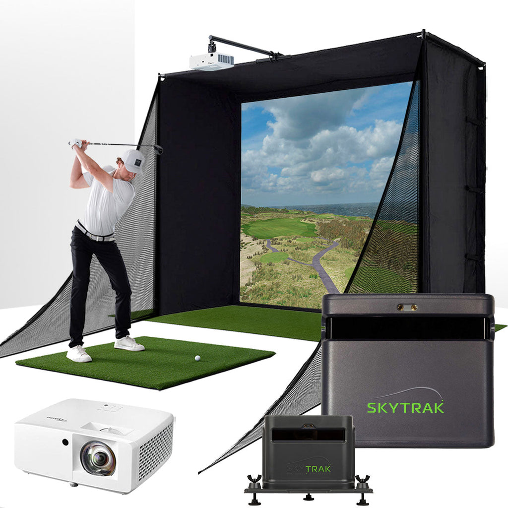 SkyTrak ST MAX with PlayBetter SimStudio™ COMPLETE Package | Golf Simulator Studio with Impact Screen, Enclosure, Side Barriers, Hitting/Putting Mats, Projector & Protective Case