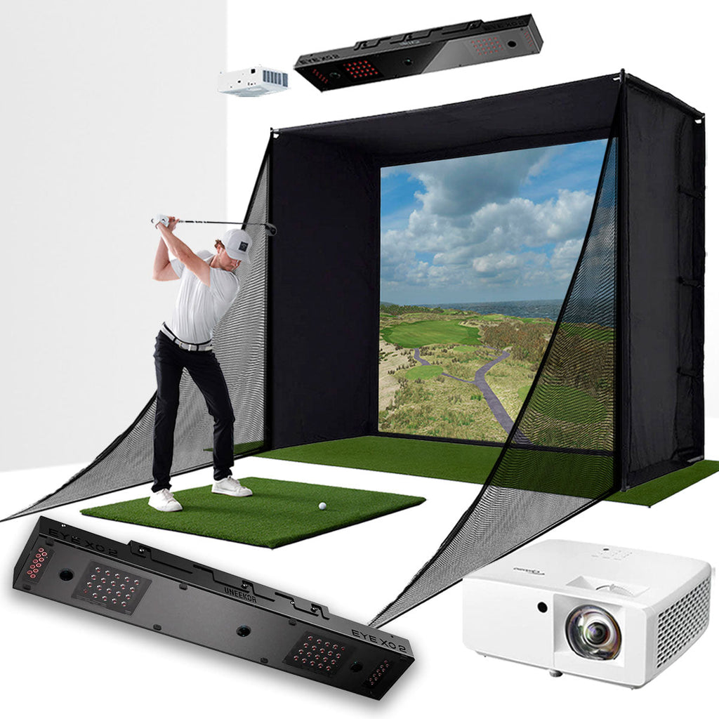 Uneekor EYE XO2 with PlayBetter SimStudio™ COMPLETE Package | Golf Simulator Studio with Impact Screen, Enclosure, Side Barriers, Hitting/Putting Mats & Projector