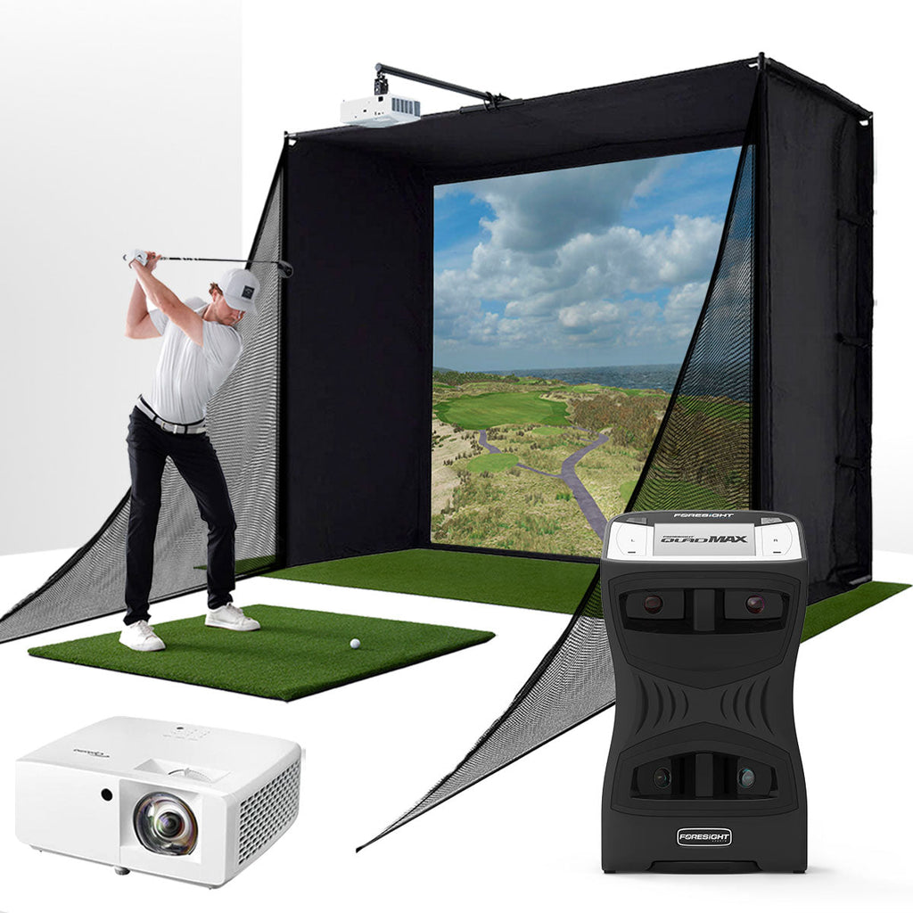 Foresight QuadMAX with PlayBetter SimStudio™ COMPLETE Package | Golf Simulator Studio with Impact Screen, Enclosure, Side Barriers, Hitting/Putting Mats & Projector