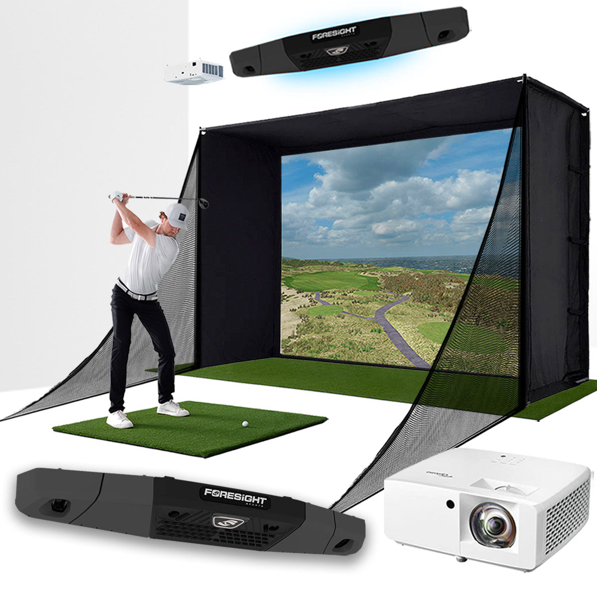 Foresight Falcon with PlayBetter SimStudio™ COMPLETE Package | Golf Simulator Studio with Impact Screen, Enclosure, Side Barriers, Hitting/Putting Mats & Projector