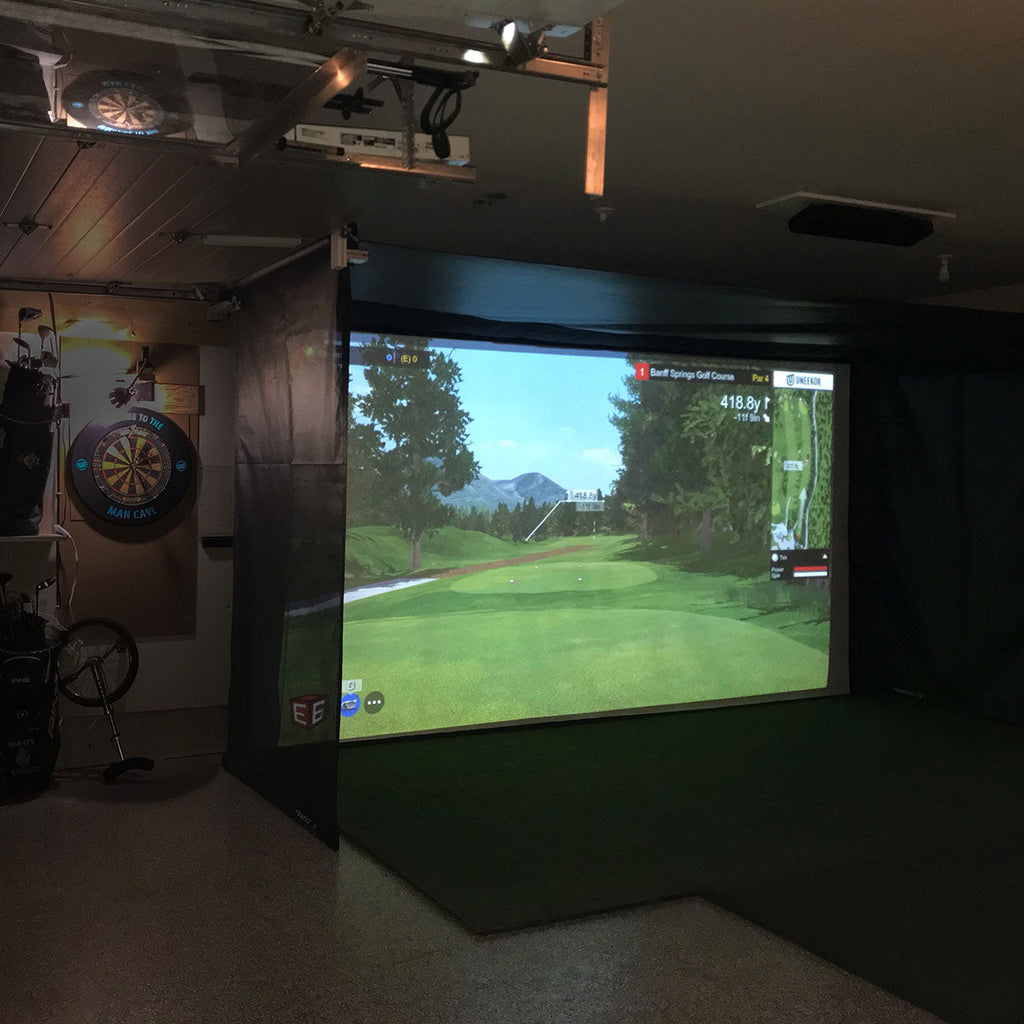 ProTee VX SportScreen Vanish Retractable Golf Studio Complete Package | Home Golf Simulator Studio with Impact Screen, Enclosure, Hitting Mat, Putting Turf & Projector