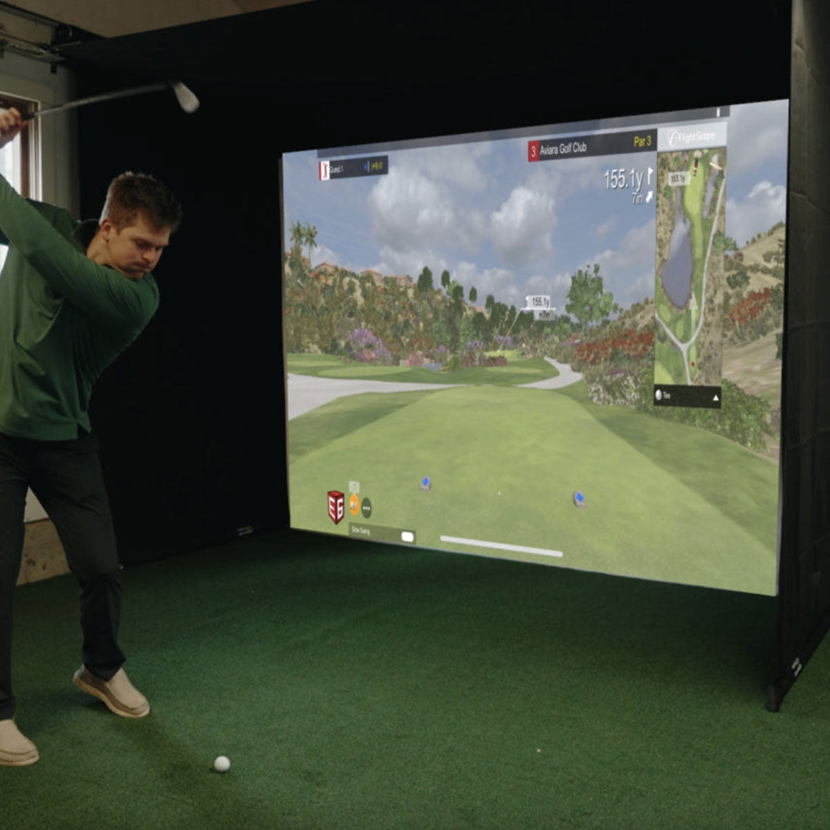 Blue Tees Golf Rainmaker SportScreen Vanish Retractable Golf Studio Complete Package | Home Golf Simulator Studio with Impact Screen, Enclosure, Hitting Mat, Putting Turf & Projector