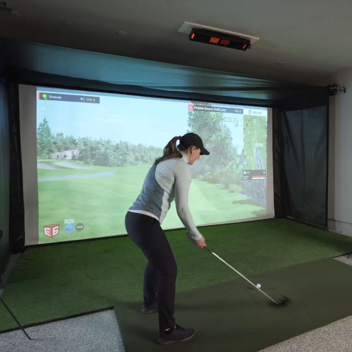 TruGolf LaunchBox SportScreen Vanish Retractable Golf Studio Complete Package | Home Golf Simulator Studio with Impact Screen, Enclosure, Hitting Mat, Putting Turf & Projector