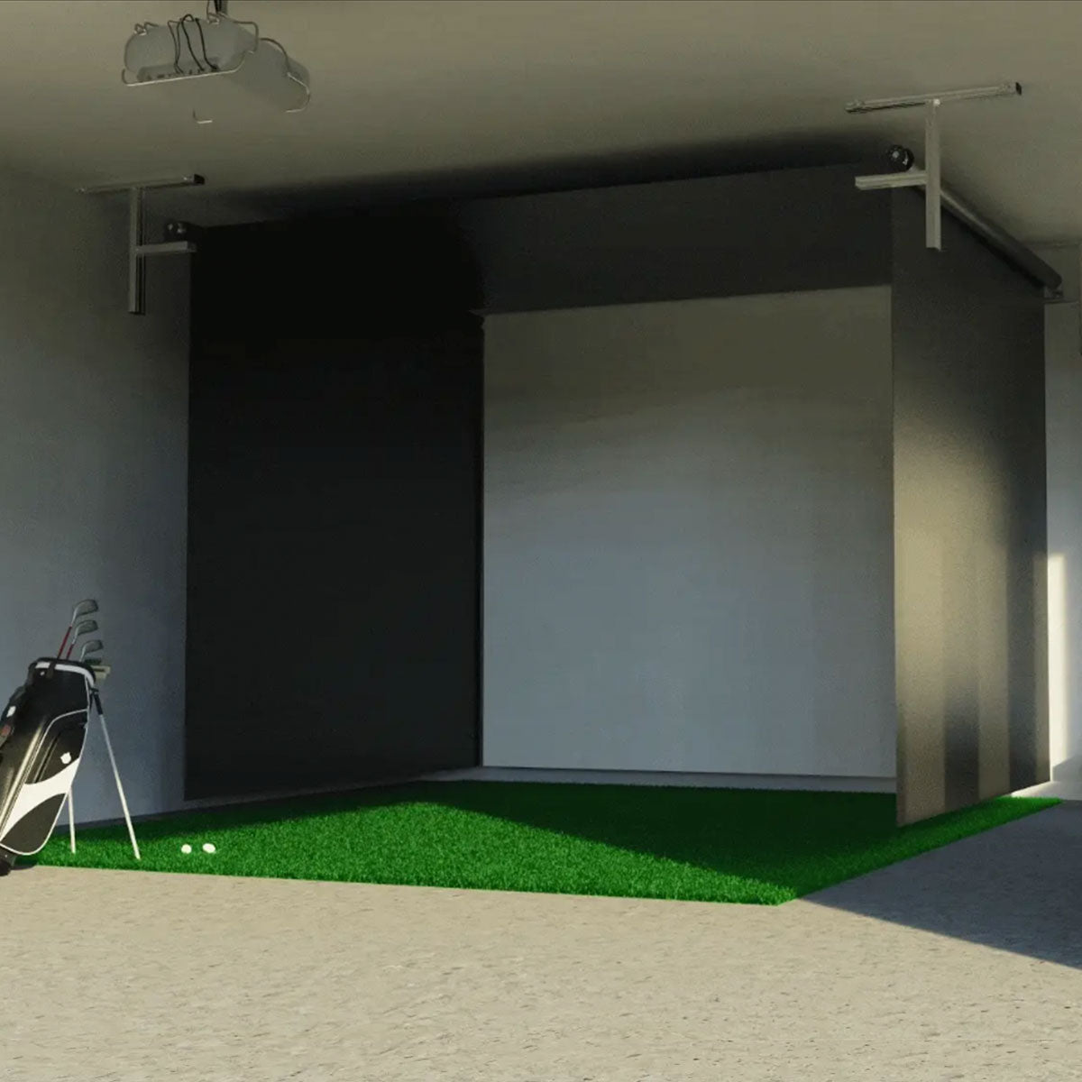 ProTee VX SportScreen Vanish Retractable Golf Studio Complete Package | Home Golf Simulator Studio with Impact Screen, Enclosure, Hitting Mat, Putting Turf & Projector
