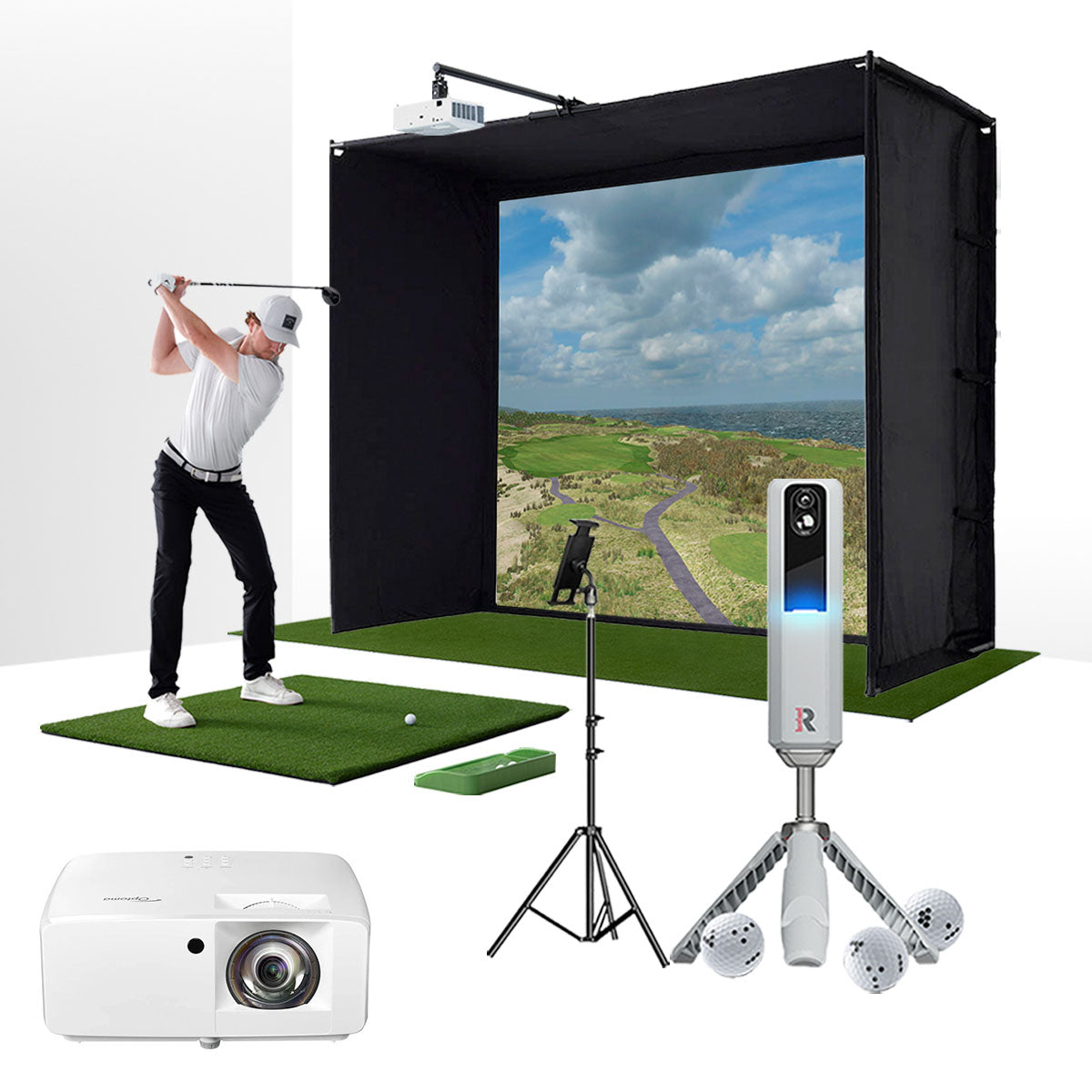 PlayBetter COMPLETE Garage SimStudio™ by Golficity | Home Golf Simulator Package with Impact Screen, Enclosure, Hitting Mat & Projector
