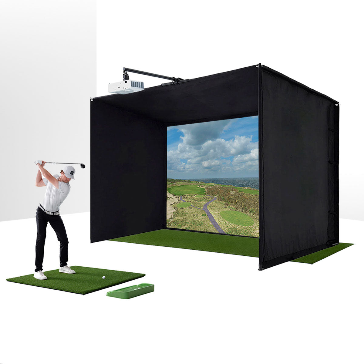 PlayBetter SimStudio™ ESSENTIALS Studio Package | Home Golf Simulator Package with Impact Screen, Enclosure, Hitting Mat & Projector