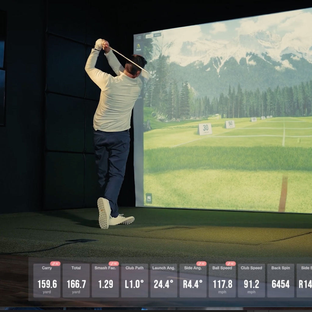 Uneekor EYE XR SportScreen Vanish LITE Hybrid-Retractable Golf Studio Complete Package | Home Golf Simulator Studio with Impact Screen, Enclosure, Hitting Mat, Putting Turf & Projector