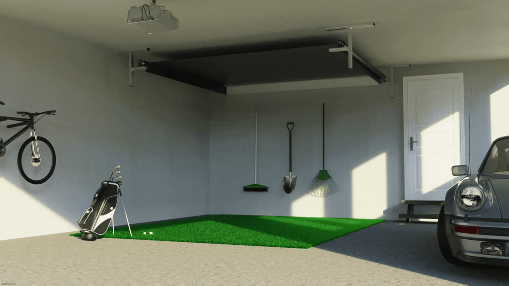 FlightScope Mevo Gen2 SportScreen Vanish Retractable Golf Studio Complete Package | Home Golf Simulator Studio with Impact Screen, Enclosure, Hitting Mat, Putting Turf & Projector