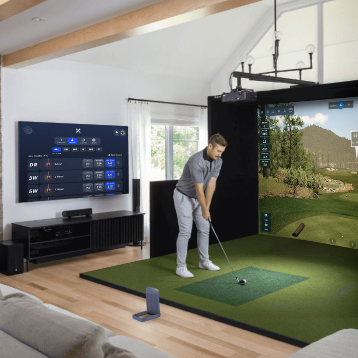 Blue Tees Golf Rainmaker Golf Launch Monitor Home Net Studio with The Net Return Premium Hitting Net Package