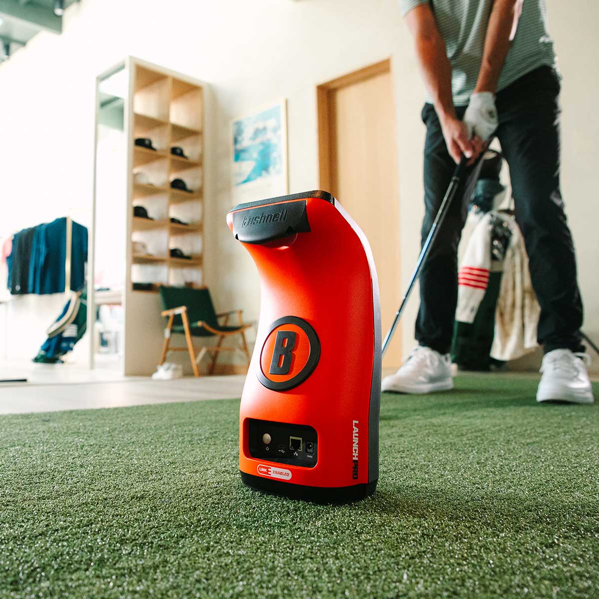 Bushnell Launch Pro Circle B SportScreen Vanish LITE Hybrid-Retractable Golf Studio Complete Package | Home Golf Simulator Studio with Impact Screen, Enclosure, Hitting Mat, Putting Turf & Projector