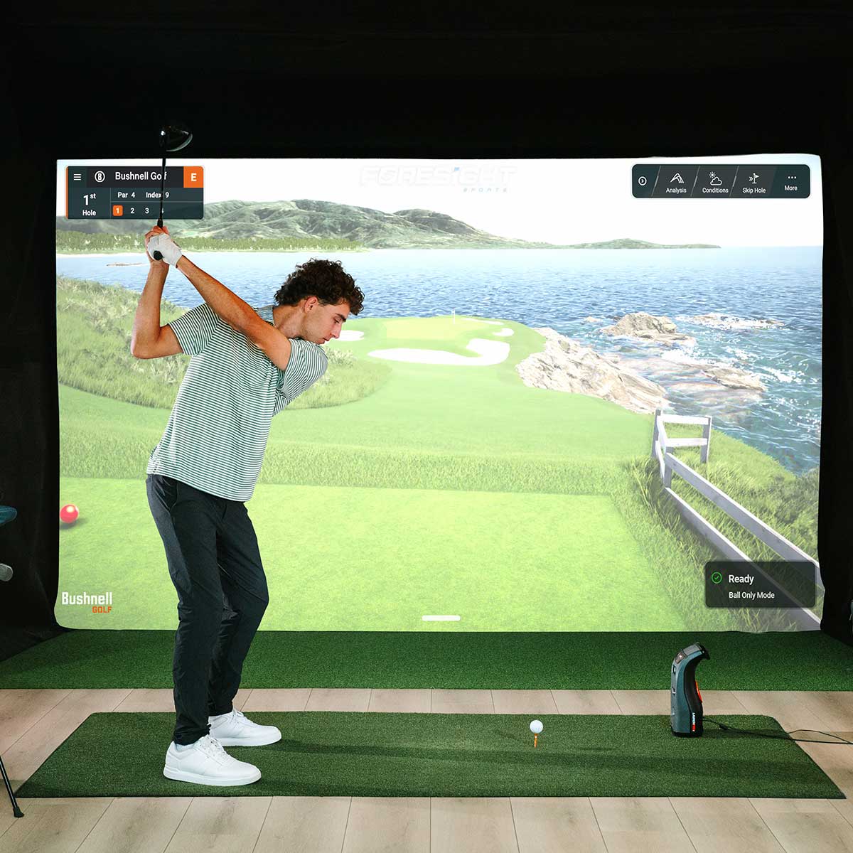 Bushnell LPi Circle B with PlayBetter SimStudio™ ESSENTIALS Package | Golf Simulator Studio with Impact Screen, Enclosure, Hitting Mat & Projector