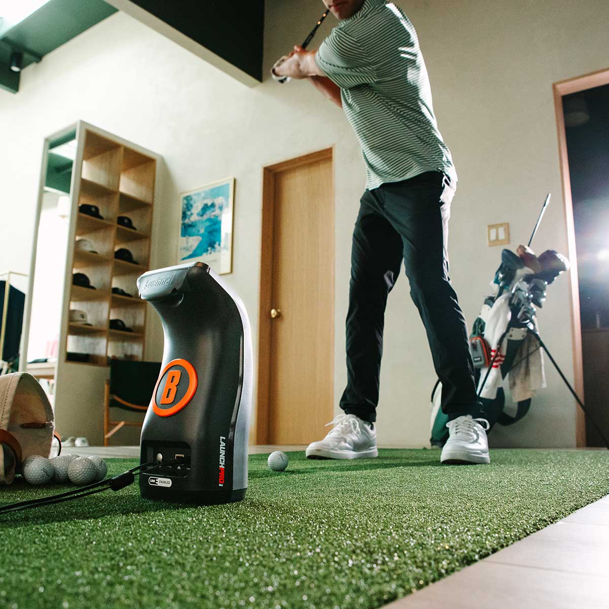 Bushnell LPi Circle B with PlayBetter SimStudio™ COMPLETE Package | Golf Simulator Studio with Impact Screen, Enclosure, Side Barriers, Hitting/Putting Mats, Projector & Protective Case