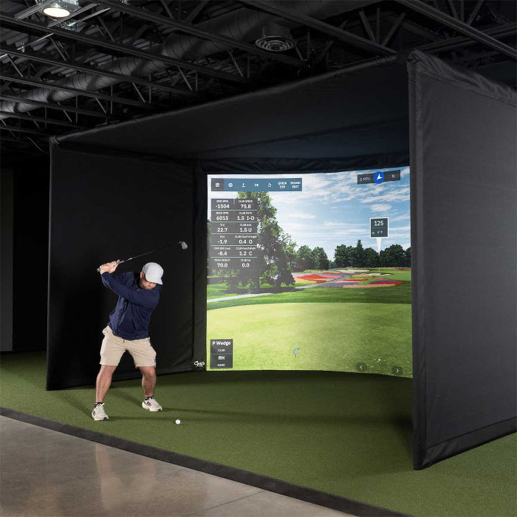 Uneekor EYE XO2 with PlayBetter SimStudio™ OVERHEAD Premium Home Golf Studio Package with Carl's Place Curved Enclosure