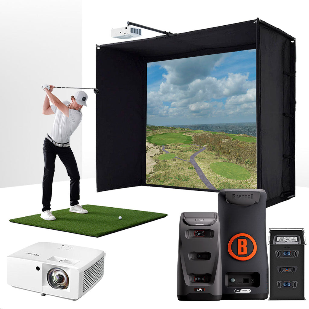 Bushnell LPi Circle B with PlayBetter SimStudio™ ESSENTIALS Package | Golf Simulator Studio with Impact Screen, Enclosure, Hitting Mat & Projector