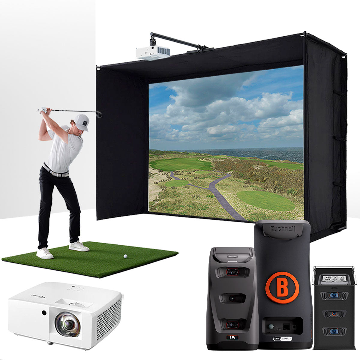 Bushnell LPi Circle B with PlayBetter SimStudio™ BYO (Build Your Own) Package – Custom Home Golf Simulator Studio Builder with Impact Screen, Enclosure, Optional Mats, Projector & More
