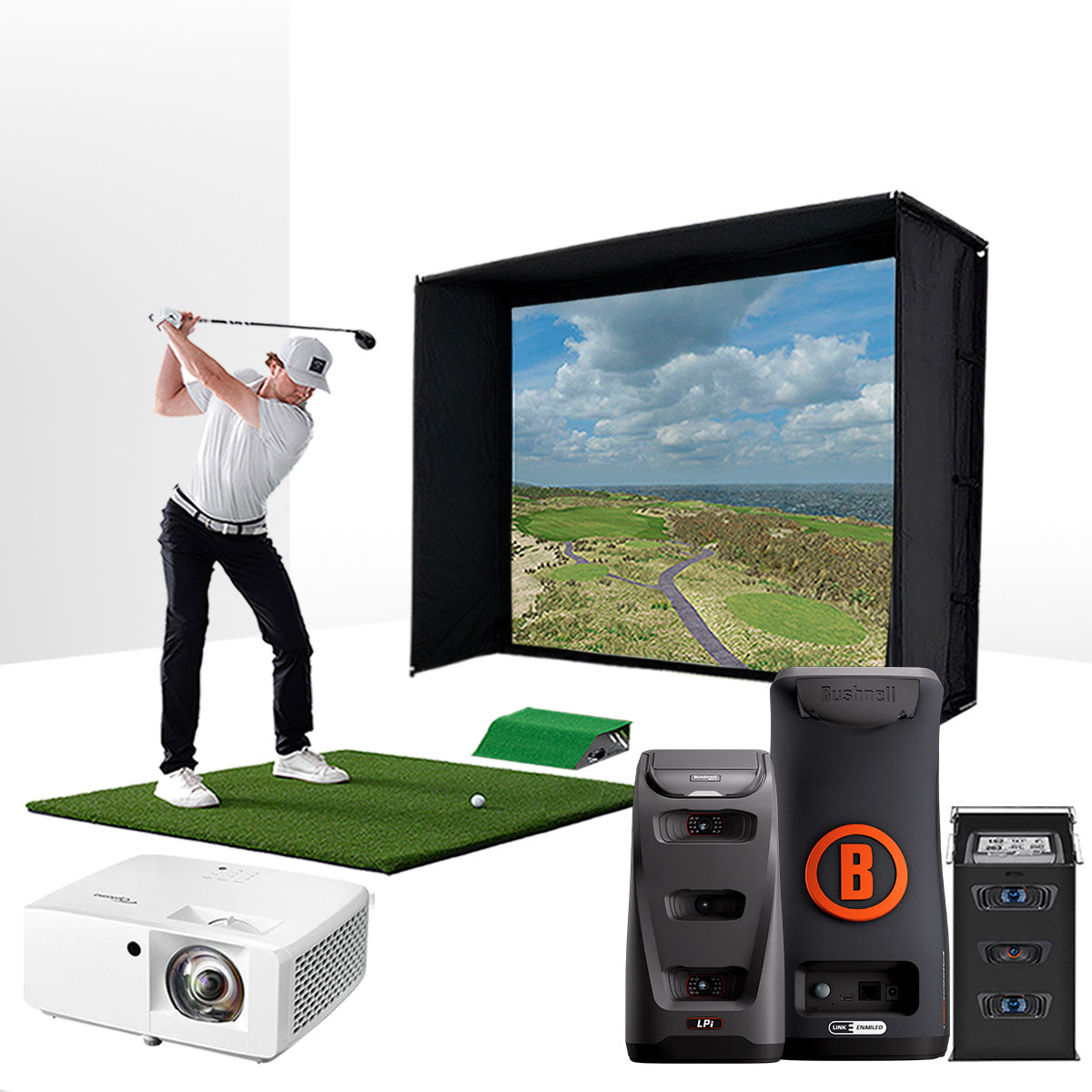 Bushnell LPi Circle B with PlayBetter SimStudio™ BYO (Build Your Own) Package – Custom Home Golf Simulator Studio Builder with Impact Screen, Enclosure, Optional Mats, Projector & More