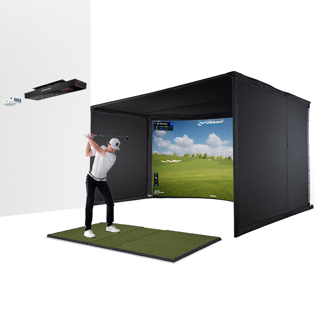 Uneekor EYE XR with PlayBetter SimStudio™ OVERHEAD Premium Home Golf Studio Package with Carl's Place Curved Enclosure