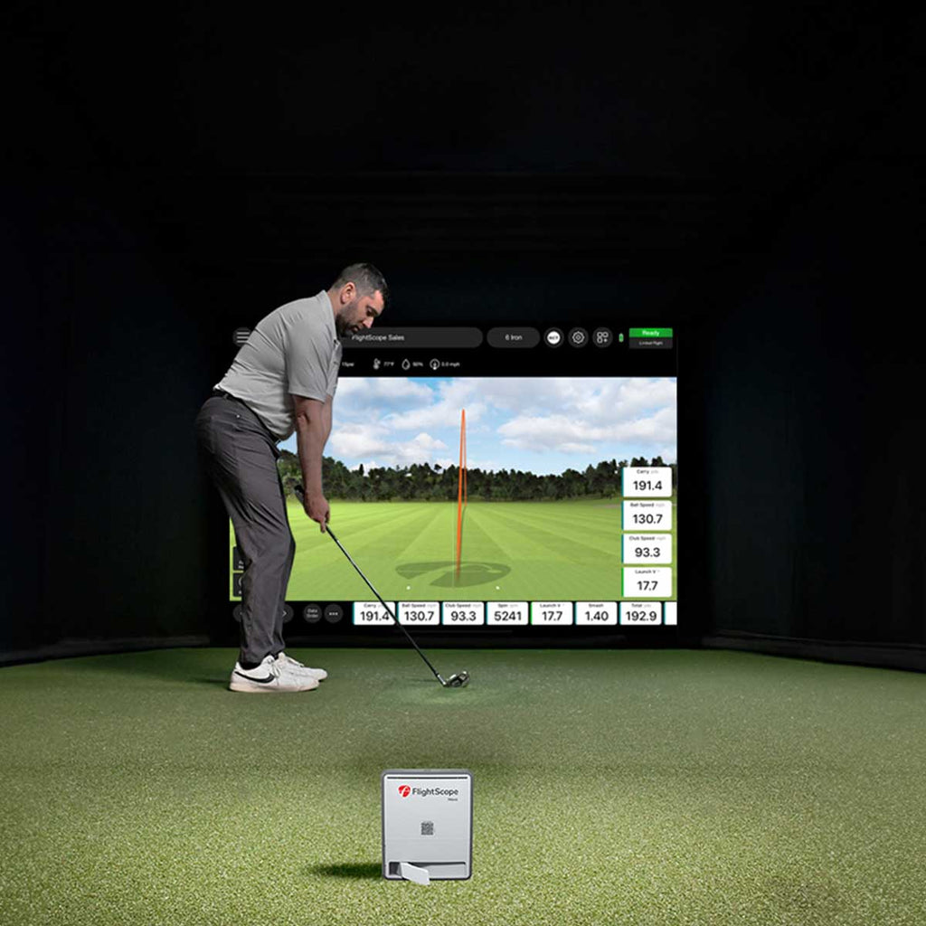 FlightScope Mevo Gen2 with PlayBetter SimStudio™ ESSENTIALS Package | Golf Simulator Studio with Impact Screen, Enclosure, Hitting Mat & Projector