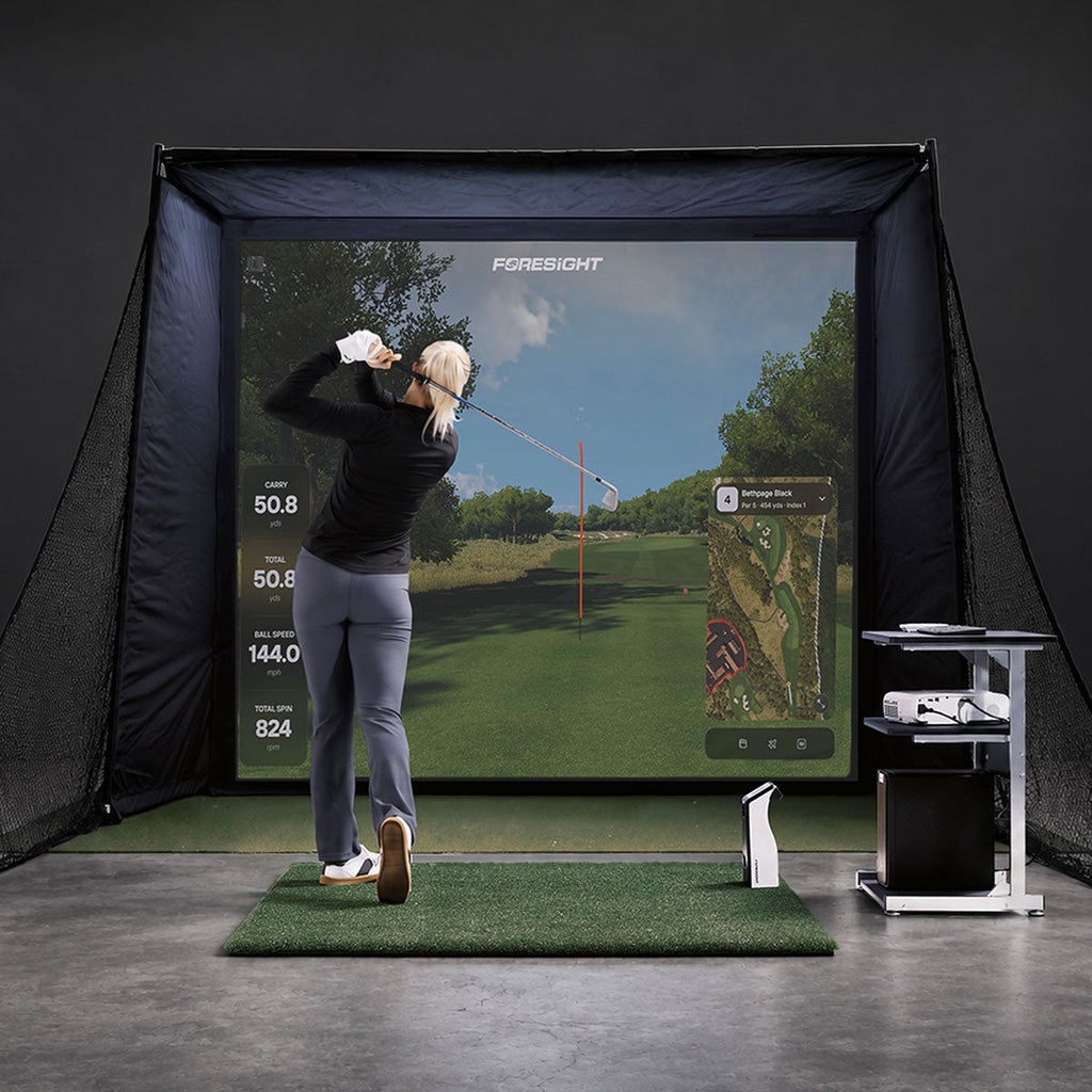 Foresight GC2 SportScreen Vanish LITE Hybrid-Retractable Golf Studio Complete Package | Home Golf Simulator Studio with Impact Screen, Enclosure, Hitting Mat, Putting Turf & Projector