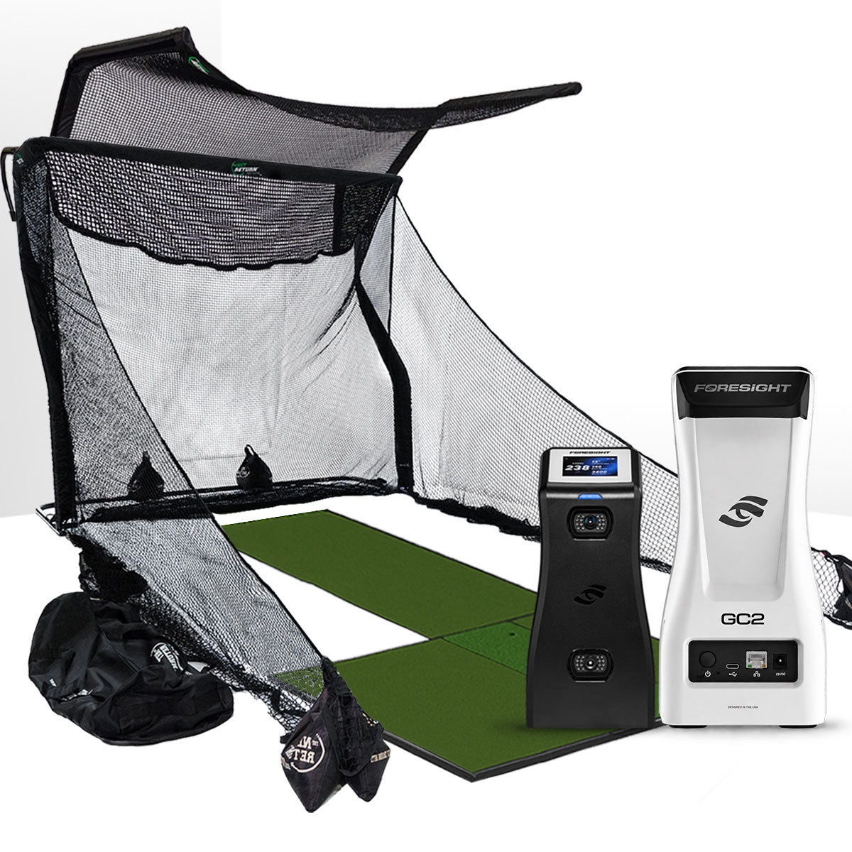 Foresight GC2 Golf Launch Monitor Home Net Studio with The Net Return Premium Hitting Net Package