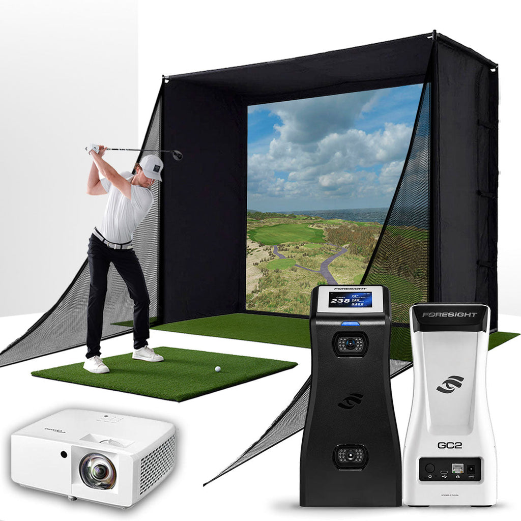 Foresight GC2 with PlayBetter SimStudio™ COMPLETE Package | Golf Simulator Studio with Impact Screen, Enclosure, Side Barriers, Hitting/Putting Mats & Projector