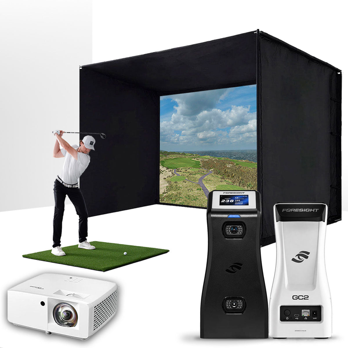 Foresight GC2 with PlayBetter SimStudio™ ESSENTIALS Package | Golf Simulator Studio with Impact Screen, Enclosure, Hitting Mat & Projector