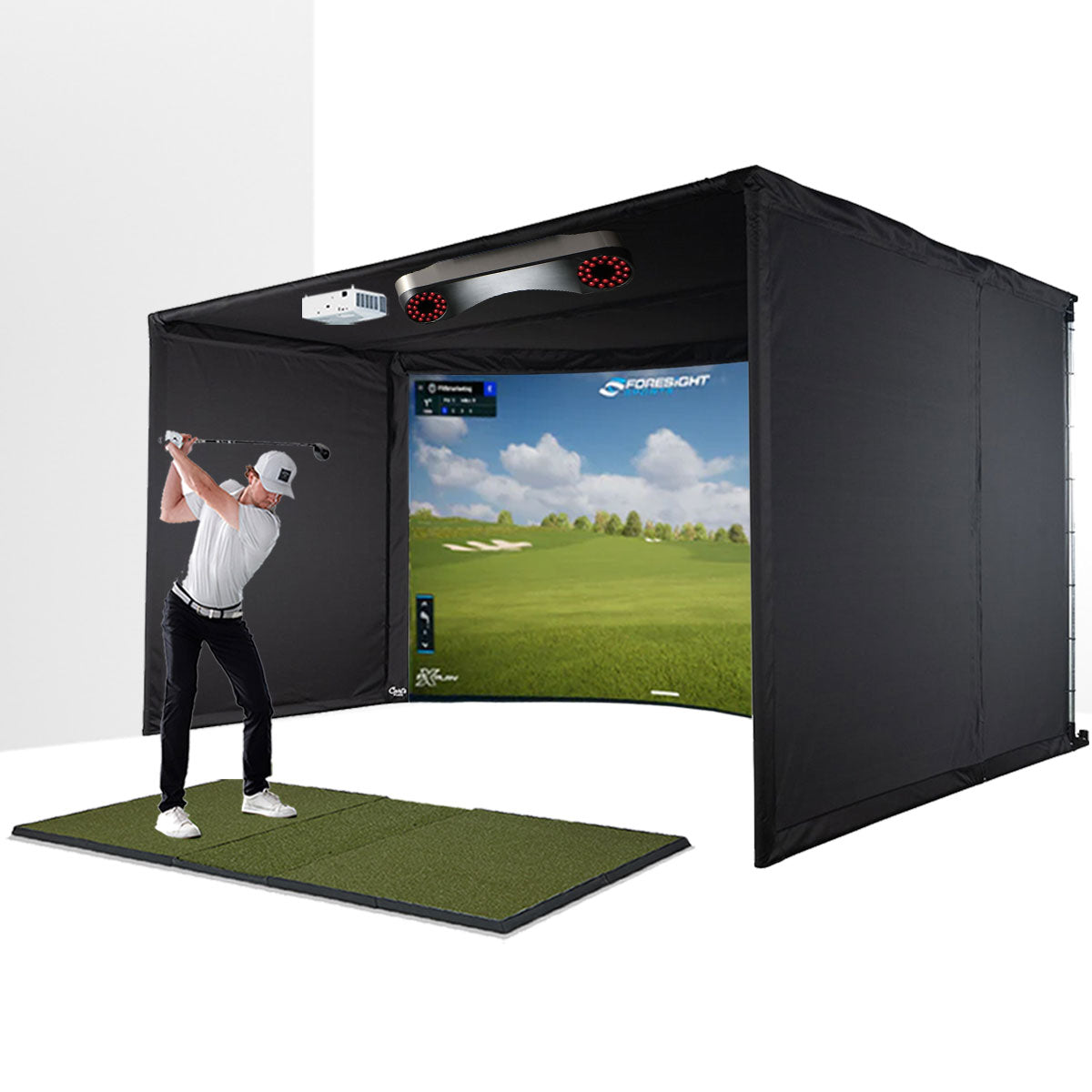 ProTee VX with PlayBetter SimStudio™ OVERHEAD Premium Home Golf Studio Package with Carl's Place Curved Enclosure