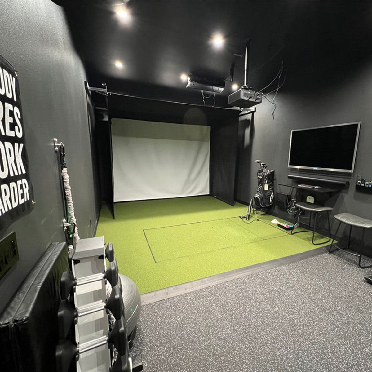 Foresight GC3 SportScreen Vanish Retractable Golf Studio Complete Package | Home Golf Simulator Studio with Impact Screen, Enclosure, Hitting Mat, Putting Turf & Projector
