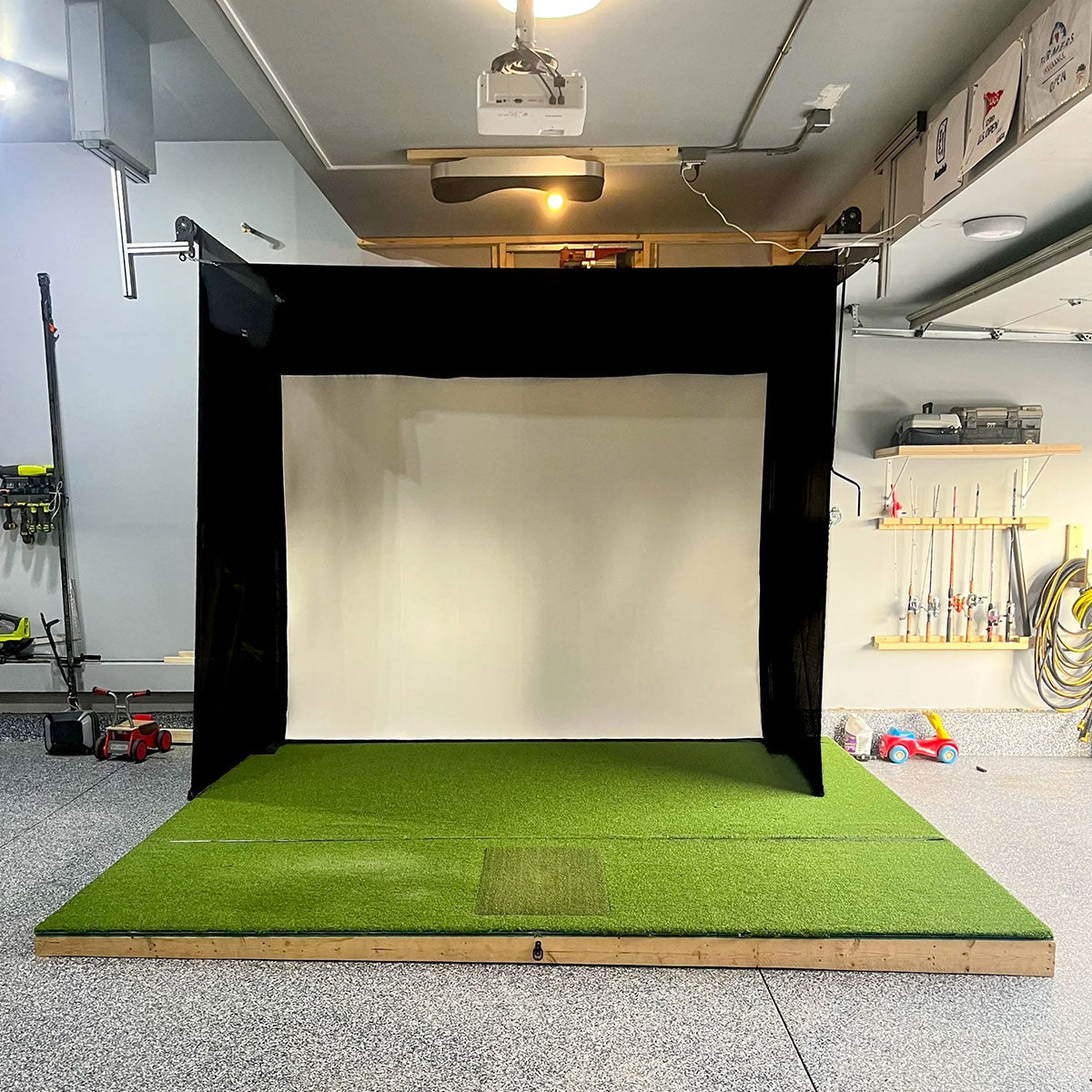ProTee VX SportScreen Vanish Retractable Golf Studio Complete Package | Home Golf Simulator Studio with Impact Screen, Enclosure, Hitting Mat, Putting Turf & Projector