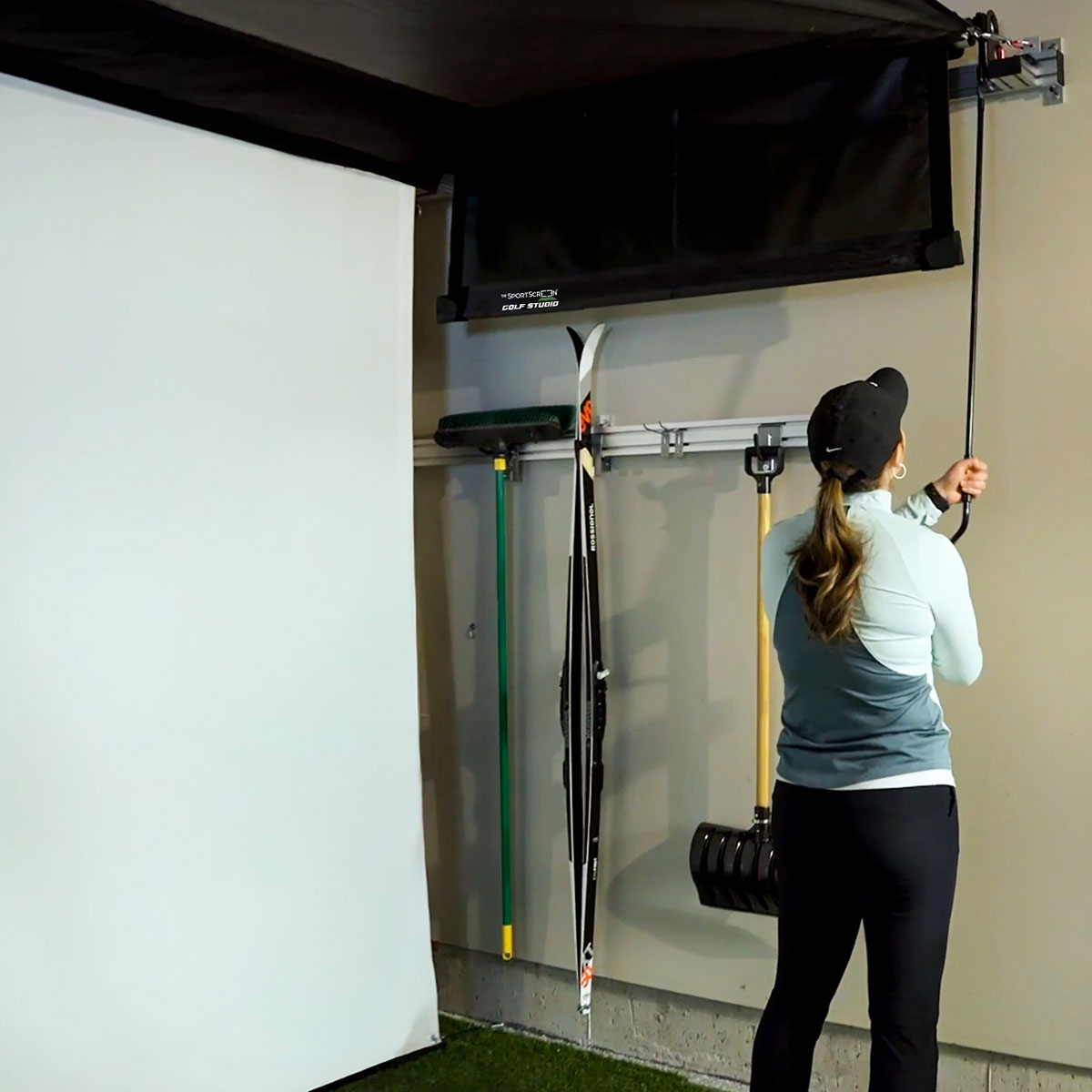 SportScreen Vanish Retractable Golf Studio Complete Package by PlayBetter | Home Golf Simulator Studio with Impact Screen, Enclosure, Hitting Mat, Putting Turf & Projector
