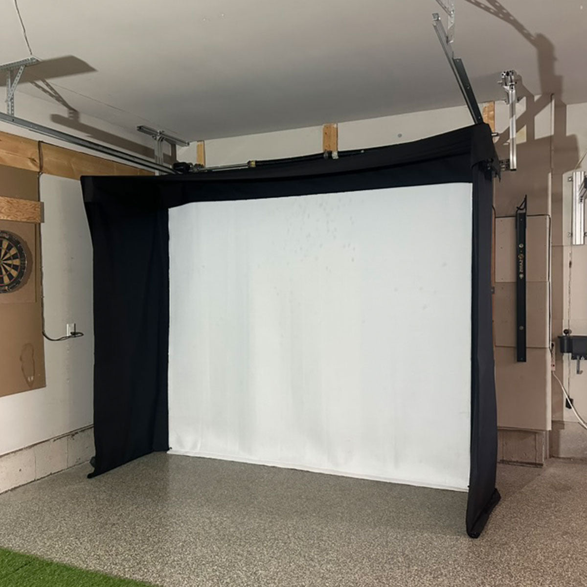 Bushnell Launch Pro Circle B SportScreen Vanish LITE Hybrid-Retractable Golf Studio Complete Package | Home Golf Simulator Studio with Impact Screen, Enclosure, Hitting Mat, Putting Turf & Projector