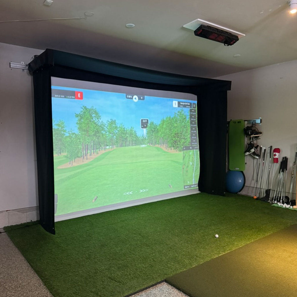 SkyTrak+ SportScreen Vanish LITE Hybrid-Retractable Golf Studio Complete Package | Home Golf Simulator Studio with Impact Screen, Enclosure, Hitting Mat, Putting Turf, Projector & 1-Year FREE Foresight Course Play