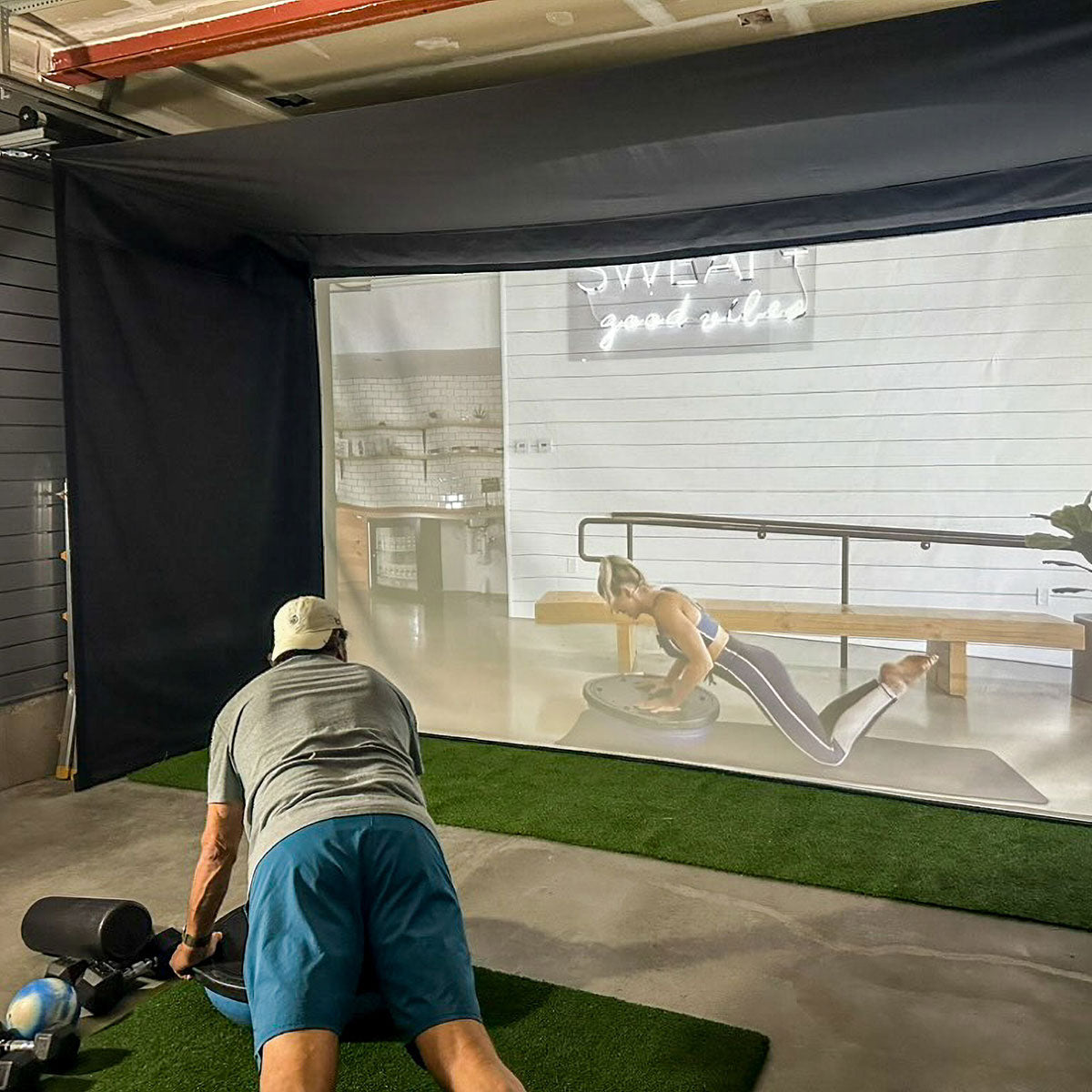 SportScreen Vanish Retractable Golf Studio Complete Package by PlayBetter | Home Golf Simulator Studio with Impact Screen, Enclosure, Hitting Mat, Putting Turf & Projector