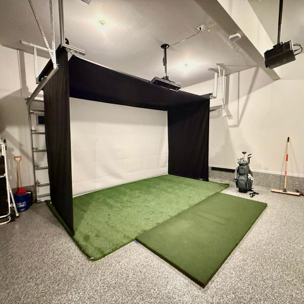 Garmin Approach R50 SportScreen Vanish Retractable Golf Studio Complete Package | Home Golf Simulator Studio with Impact Screen, Enclosure, Hitting Mat, Putting Turf & Projector