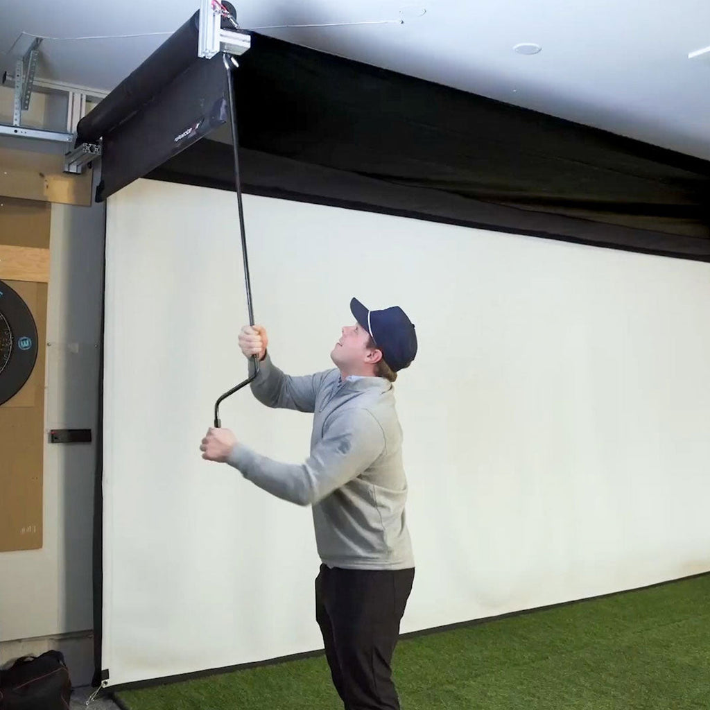 Blue Tees Golf Rainmaker SportScreen Vanish Retractable Golf Studio Complete Package | Home Golf Simulator Studio with Impact Screen, Enclosure, Hitting Mat, Putting Turf & Projector